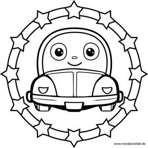 Mandala Malvorlage auto mit Gesicht und Sterne
