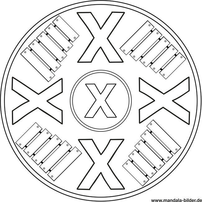 Mandala Buchstabe X zum Ausdrucken