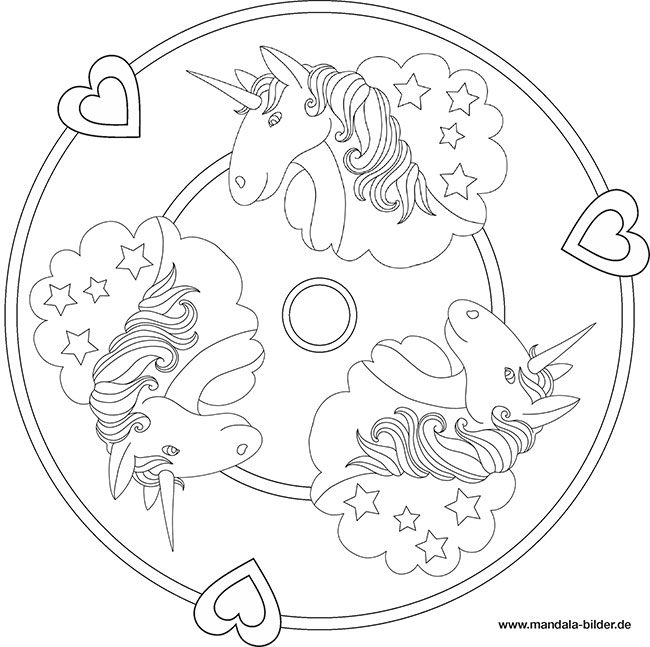 Einhorn - Gratis Mandala Ausmalbilder für Kinder