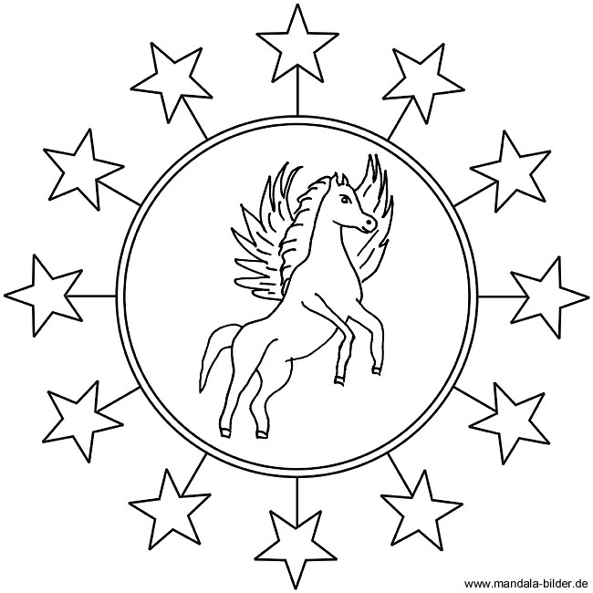 Mandala und Ausmalbild von einem Pegasus