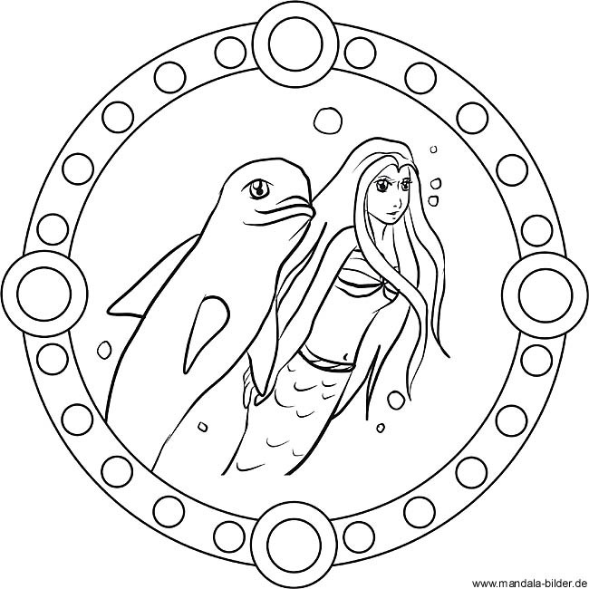 mandala  delfin und meerjungfrau als gratis malvorlage