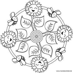Mandala Malvorlage Blumen und Biene in der Natur