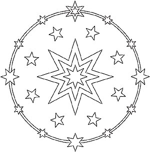 Ausmalbild Mandala mit vielen Sternen