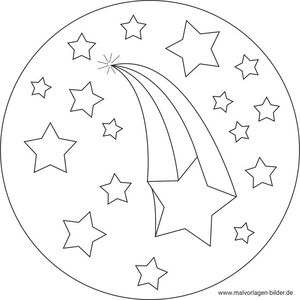 Sternschnuppe mit Sternen Mandala Malvorlage