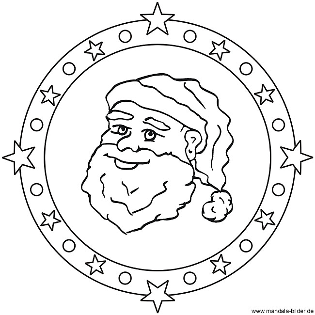 Mandala Ausmalbild mit dem Weihnachtsmann oder auch Santa Claus genannt