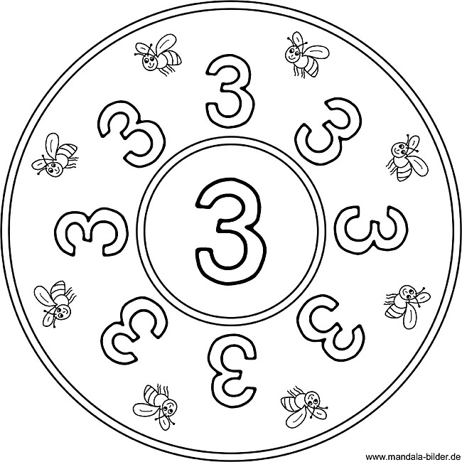 3 als Mandala Zahlen Vorlage - Kopiervorlage für den Unterricht