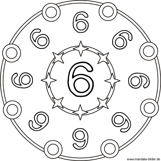 Mandala Zahlenbild mit der Zahl sechs