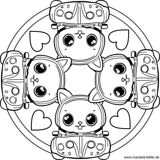 Katze fährt ein Auto Mandala-Ausmalbild für Kinder
