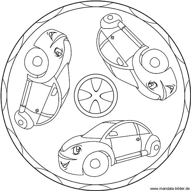 Mandala Ausmalbild mit Autos