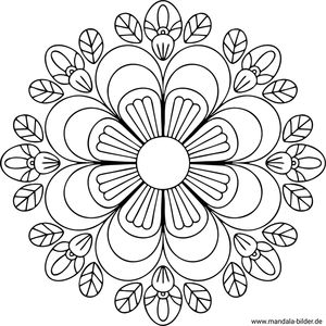 Blumen mandala-Ausmalbild mit Blättern für Erwachsene