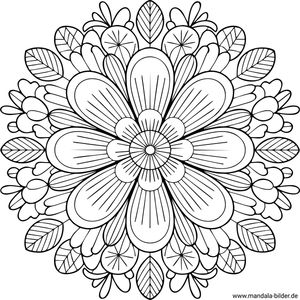 Blumen Mandala mit kleinen Blättern als Malvorlage Erwachsene kostenlos