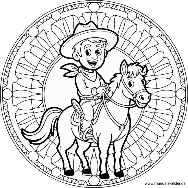 Cowboy mit Pferd Mandala-Ausmalbild