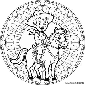 Cowboy mit Pferd Mandala-Malvorlage für Kinder