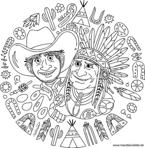 Cowboy und Indianer Mandala kostenlos ausdrucken