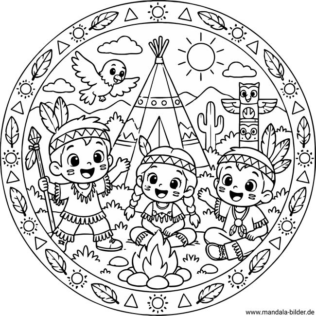 Indianer Mandala-Ausmalbild