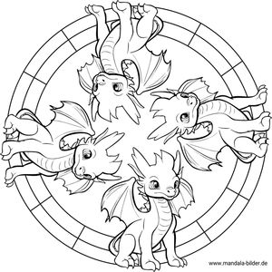 Drache mit Flügeln als Mandala kostenlos drucken