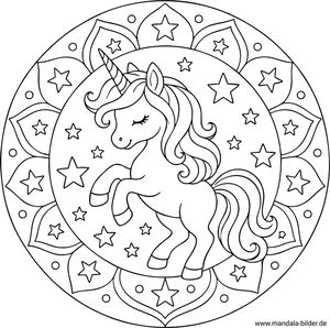 Einhorn Mandala drucken und ausmalen kostenlos