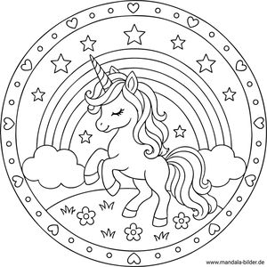 Einhorn Regenbogen Mandala Malvorlage ausmalen