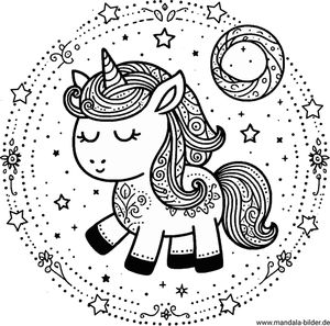 Einhorn träumt Sterne Mandala-Malbild