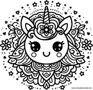 Kawaii Einhorn Mandala-Malbild