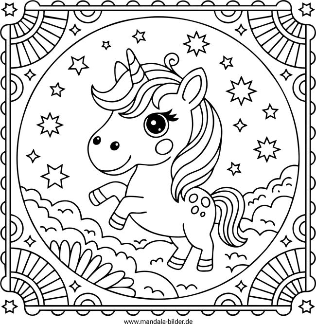 Mandala Einhorn Ausmalbild für Mädchen