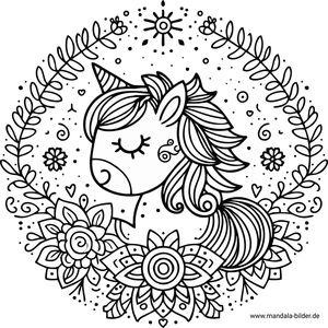 Mandala Einhorn Blumen Malvorlage gratis