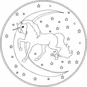 Mandala Einhorn Mond Sterne für Erwachsene und Kinder