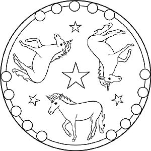 Einhorn und Sterne - Mandala und Ausmalbild