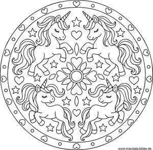 Einhörner als Mandala zum Ausdrucken und Anmalen
