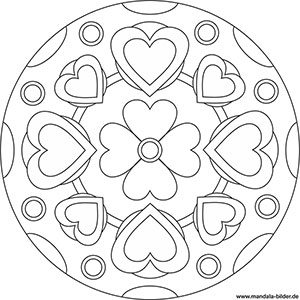 Mandala Vorlage mit Herzen und einer Blume