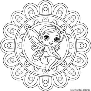 Fee Mandala-Malbild für Mädchen gratis Vorlage