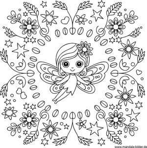 Mandala Fee mit Blumen ausdrucken und malen