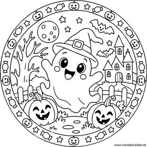 Gespenst zu Halloween als Mandala ausmalen