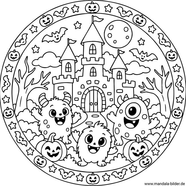 Halloween Mandala kleine Monster
