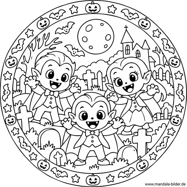 Kleine Vampire Mandala-Ausmalbild
