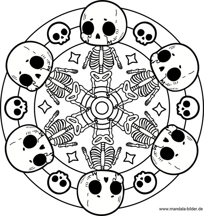 Mandala Ausmalbild Skelett Halloween