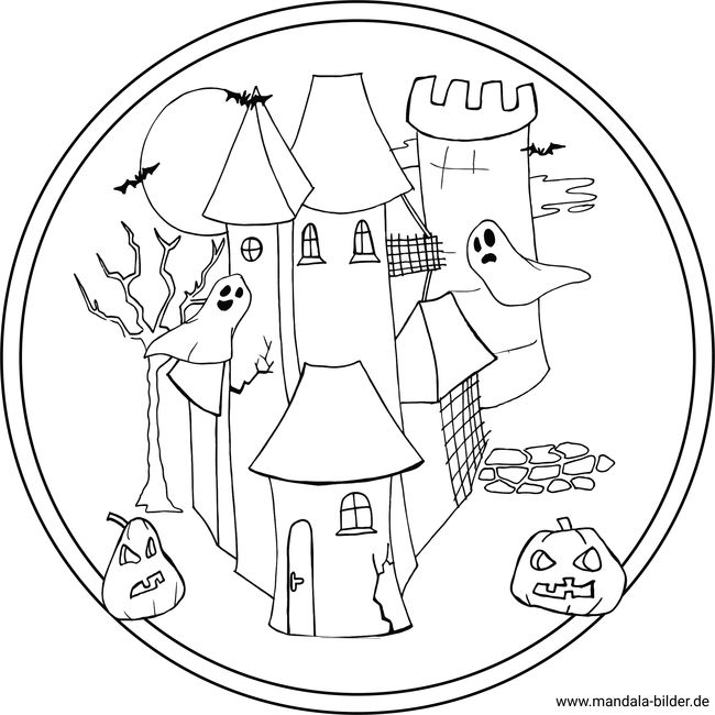 Mandala Halloween Haus als Malvorlage