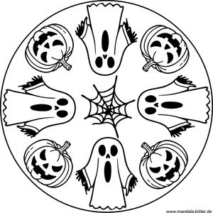 Mandala Malvorlage Geister und Gespenster zu Halloween