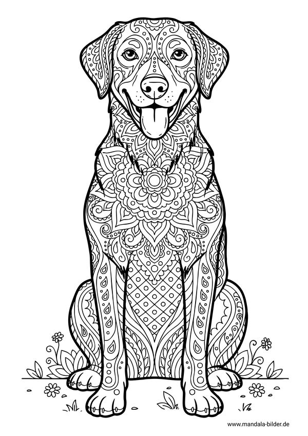 Ausmalbild Erwachsene mit einem Hunde-Motiv