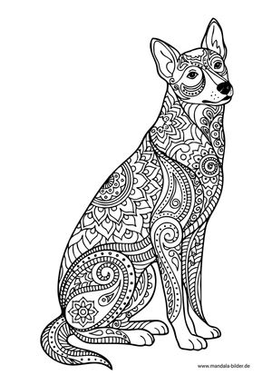 Erwachsenen Vorlage Hund mit Mandala-Muster