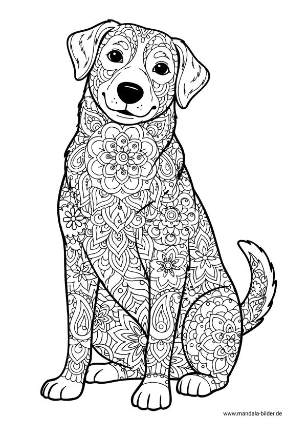 Hund mit Mandalas zum Ausmalen