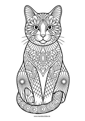 Ausmalbild Katze mit Muster zum Drucken