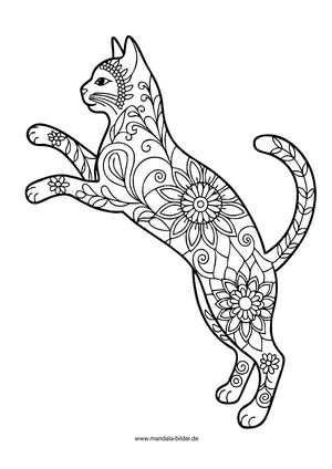 Katze beim Sprung Tier-Mandala für Erwachsene