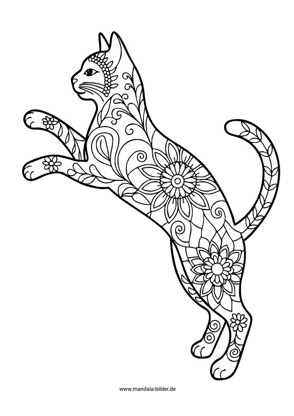 Katze springt Mandala für Erwachsene
