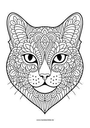 Katzengesicht Mandala Ausmalbild für Erwachsene zum Ausmalen