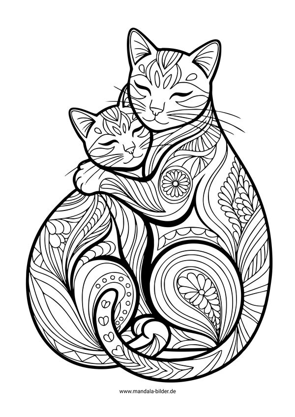 Zwei Katzen schmusen Mandala für Erwachsene