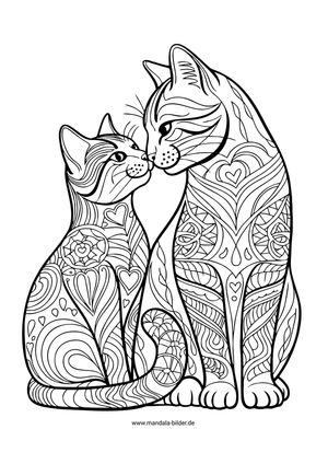 Zwei Katzen Mandala für Erwachsene zum Ausmalen