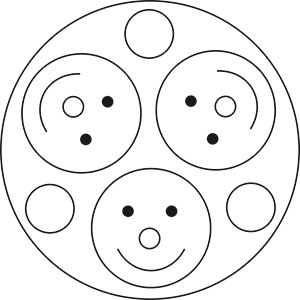 Kindermandala mit drei lachende Gesichter als Malvorlage