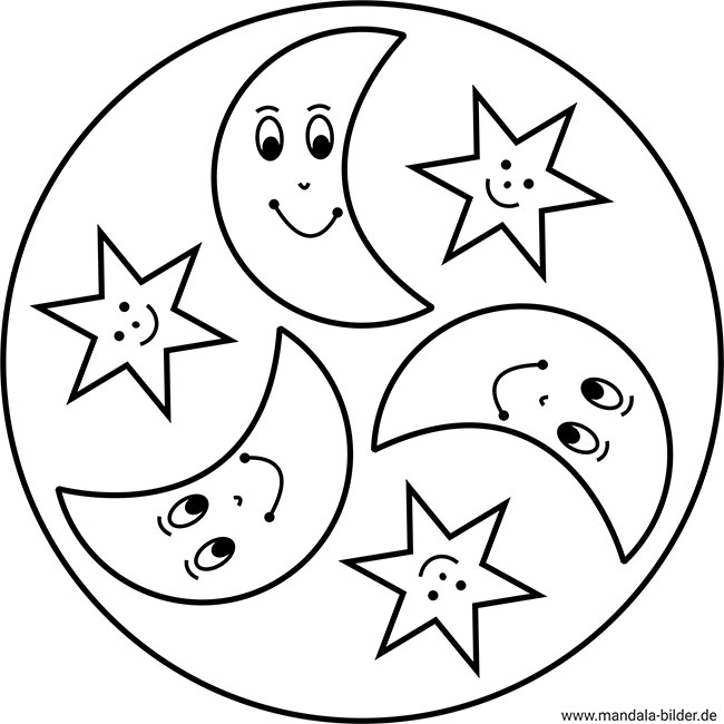 Mandala für Kinder Mond und Sterne