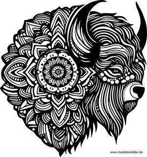 Büffel Mandala-Malvorlage für Erwachsene